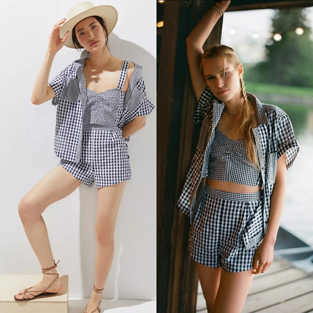 Anthropologie Maeve gingham three piece short set